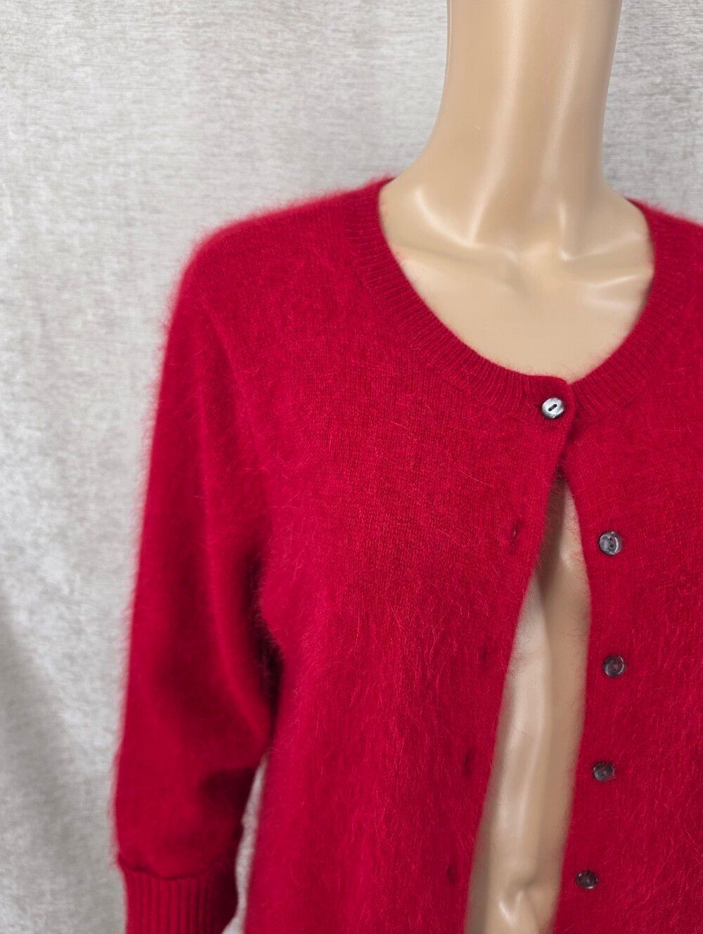 Apostrophe Angora Blend Vibrant Red Fuzzy Button Up Cardigan Sweater Vintage - Picture 3 of 11
